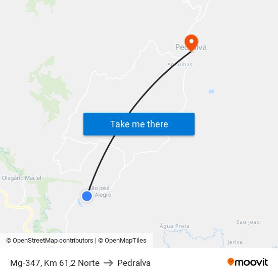 Mg-347, Km 61,2 Norte to Pedralva map