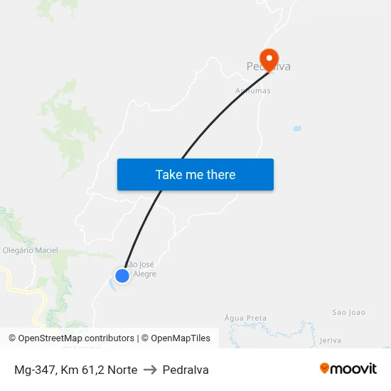 Mg-347, Km 61,2 Norte to Pedralva map