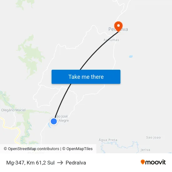 Mg-347, Km 61,2 Sul to Pedralva map