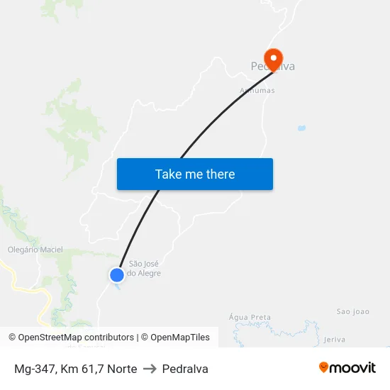 Mg-347, Km 61,7 Norte to Pedralva map