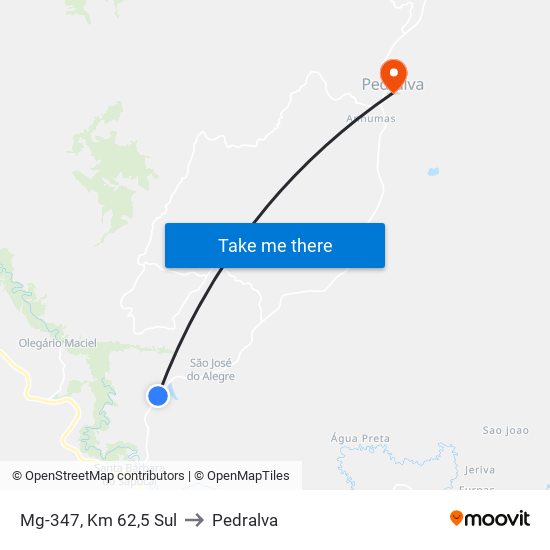 Mg-347, Km 62,5 Sul to Pedralva map