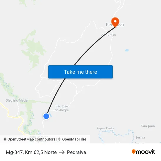 Mg-347, Km 62,5 Norte to Pedralva map