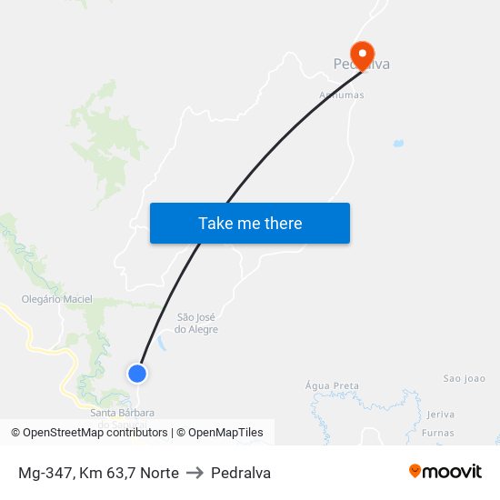 Mg-347, Km 63,7 Norte to Pedralva map