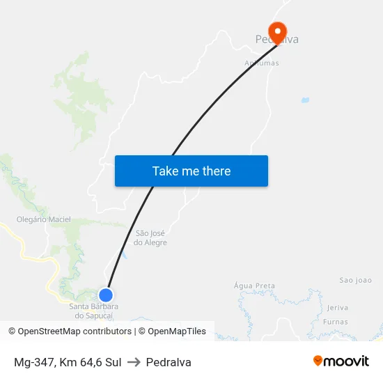 Mg-347, Km 64,6 Sul to Pedralva map