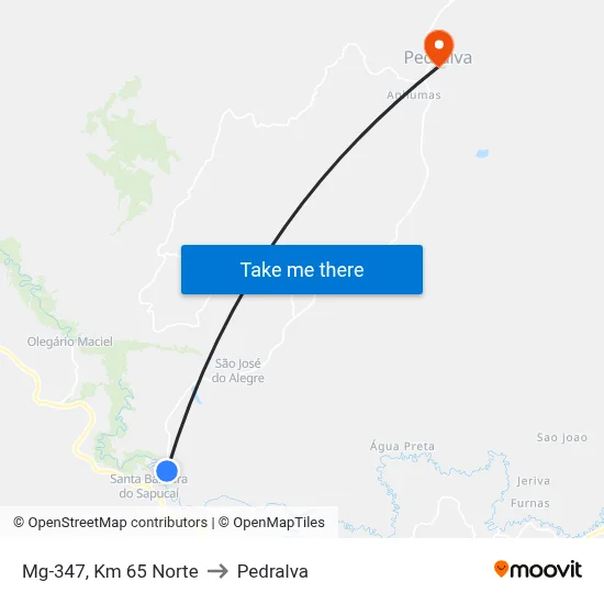 Mg-347, Km 65 Norte to Pedralva map