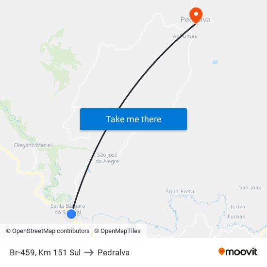 Br-459, Km 151 Sul to Pedralva map