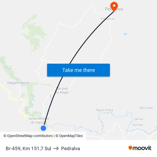 Br-459, Km 151,7 Sul to Pedralva map