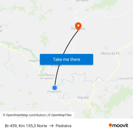 Br-459, Km 155,3 Norte to Pedralva map