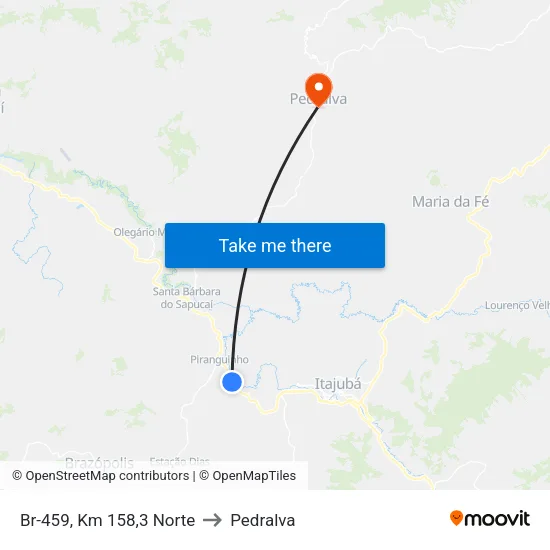 Br-459, Km 158,3 Norte to Pedralva map