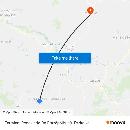 Terminal Rodoviário De Brazópolis to Pedralva map