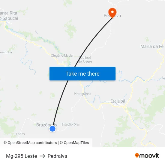Mg-295 Leste to Pedralva map