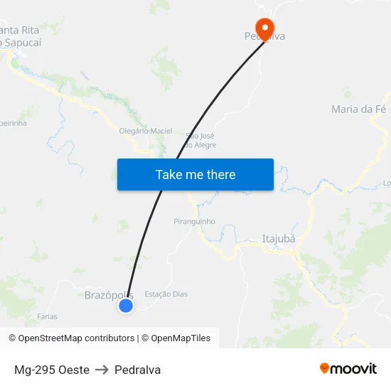 Mg-295 Oeste to Pedralva map