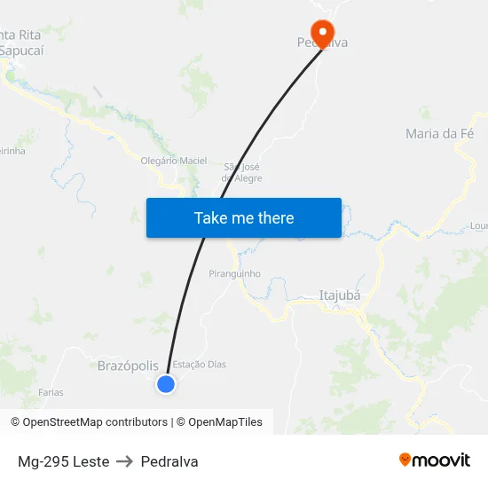 Mg-295 Leste to Pedralva map
