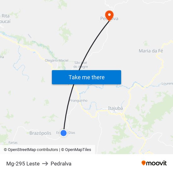 Mg-295 Leste to Pedralva map