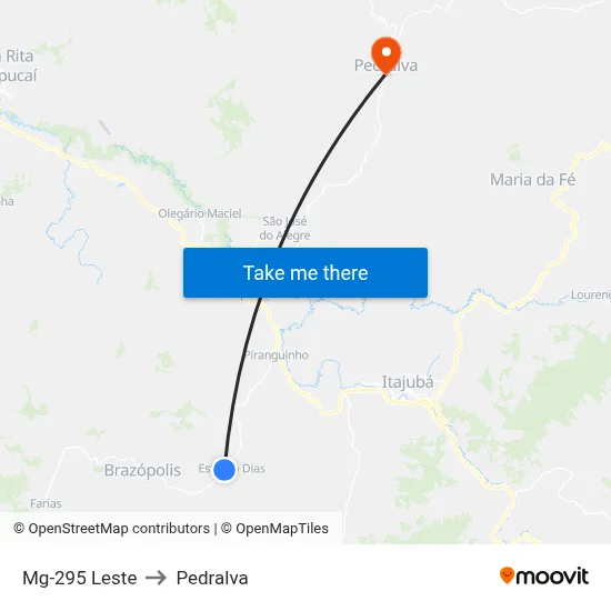 Mg-295 Leste to Pedralva map