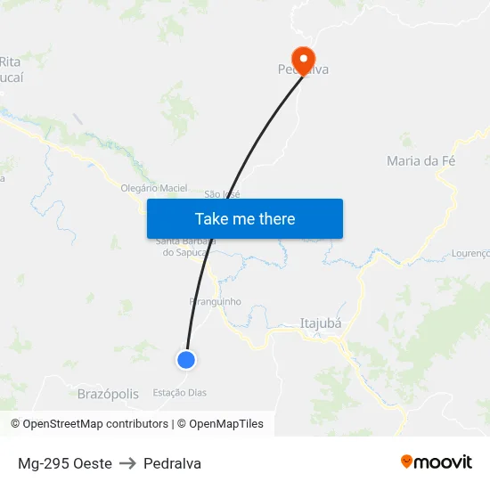 Mg-295 Oeste to Pedralva map