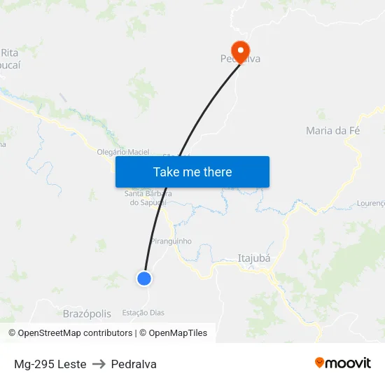 Mg-295 Leste to Pedralva map