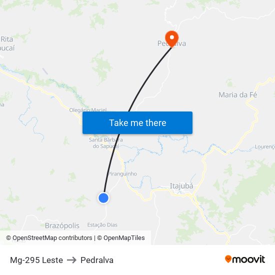 Mg-295 Leste to Pedralva map