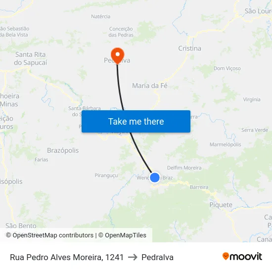 Rua Pedro Alves Moreira, 1241 to Pedralva map