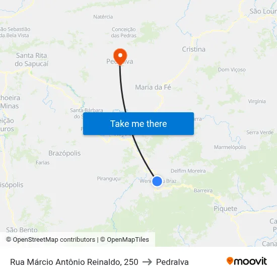 Rua Márcio Antônio Reinaldo, 250 to Pedralva map