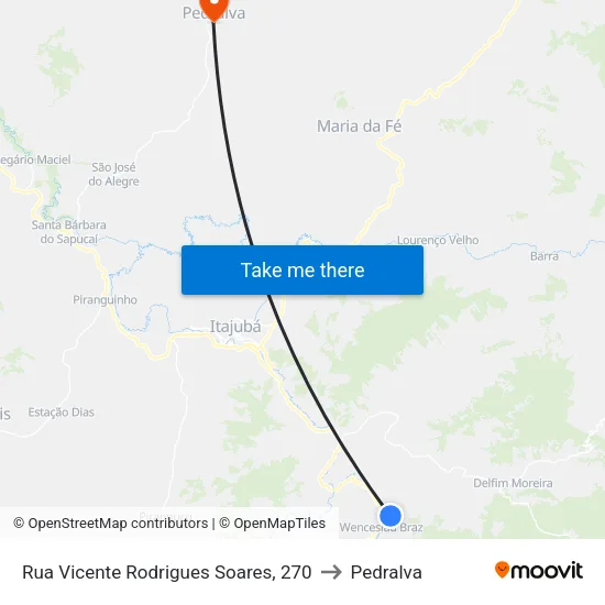 Rua Vicente Rodrigues Soares, 270 to Pedralva map