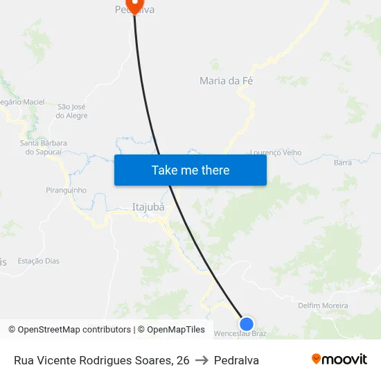 Rua Vicente Rodrigues Soares, 26 to Pedralva map