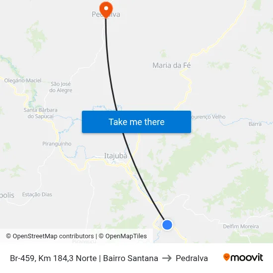 Br-459, Km 184,3 Norte | Bairro Santana to Pedralva map