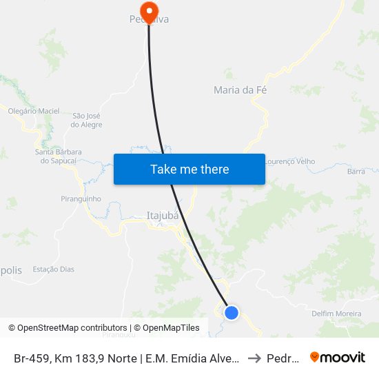 Br-459, Km 183,9 Norte | E.M. Emídia Alves Da Costa to Pedralva map