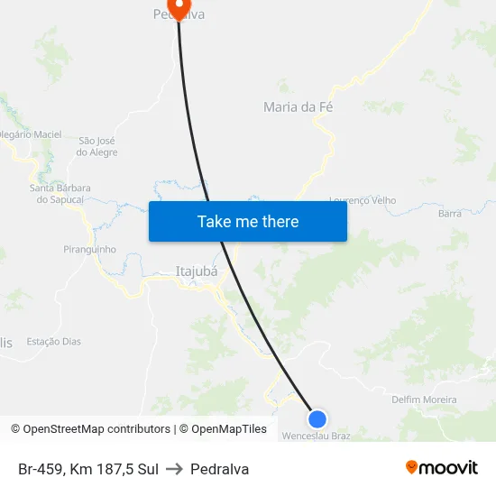 Br-459, Km 187,5 Sul to Pedralva map