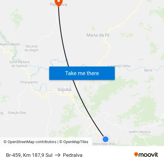 Br-459, Km 187,9 Sul to Pedralva map