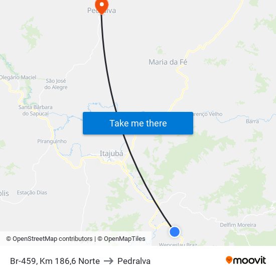 Br-459, Km 186,6 Norte to Pedralva map