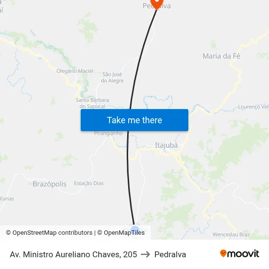 Av. Ministro Aureliano Chaves, 205 to Pedralva map