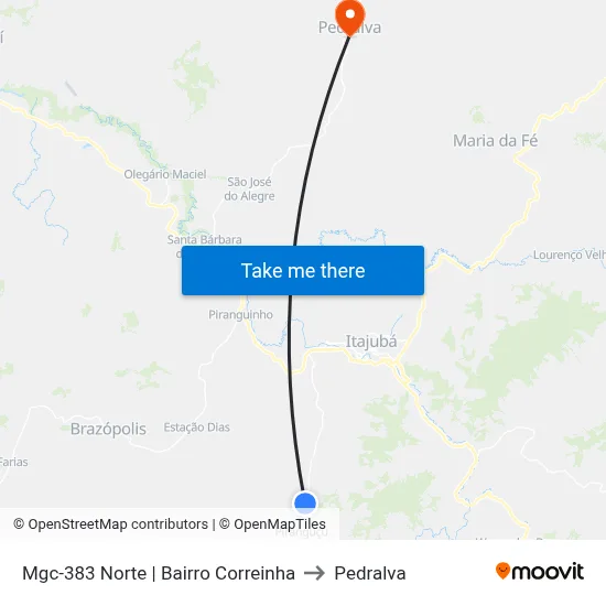 Mgc-383 Norte | Bairro Correinha to Pedralva map