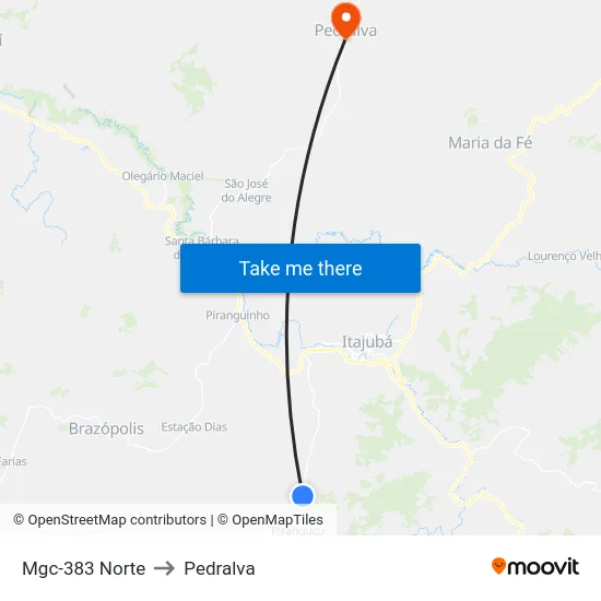 Mgc-383 Norte to Pedralva map