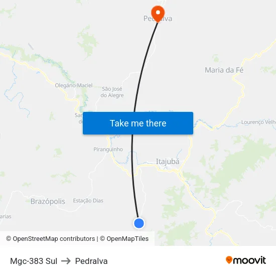 Mgc-383 Sul to Pedralva map