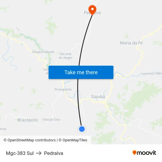 Mgc-383 Sul to Pedralva map