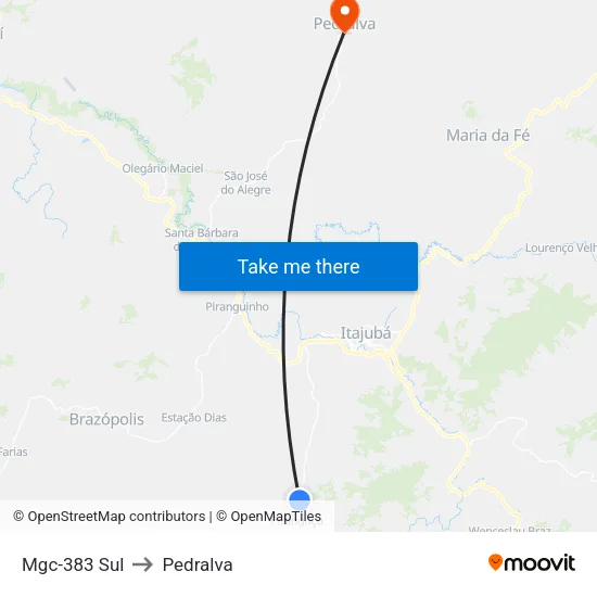 Mgc-383 Sul to Pedralva map