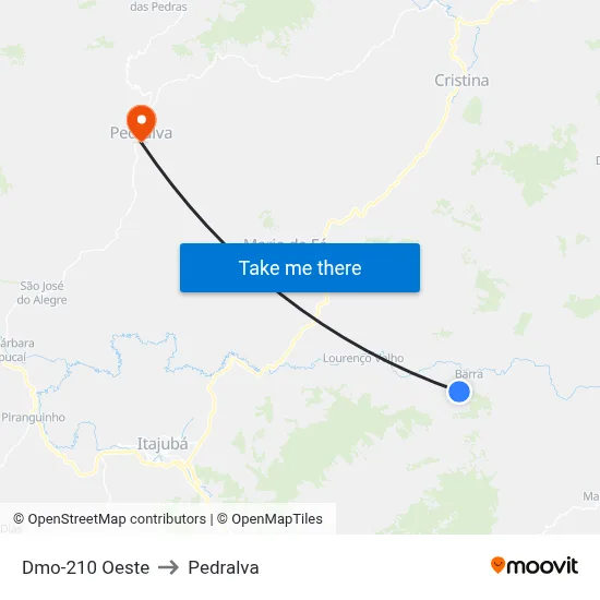 Dmo-210 Oeste to Pedralva map