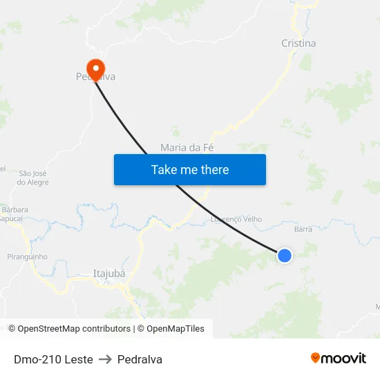 Dmo-210 Leste to Pedralva map