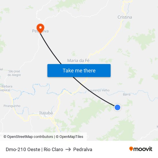 Dmo-210 Oeste | Rio Claro to Pedralva map