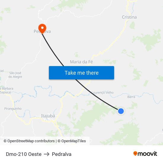 Dmo-210 Oeste to Pedralva map