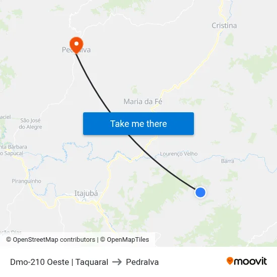 Dmo-210 Oeste | Taquaral to Pedralva map