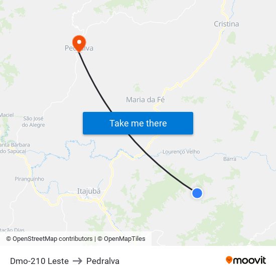 Dmo-210 Leste to Pedralva map