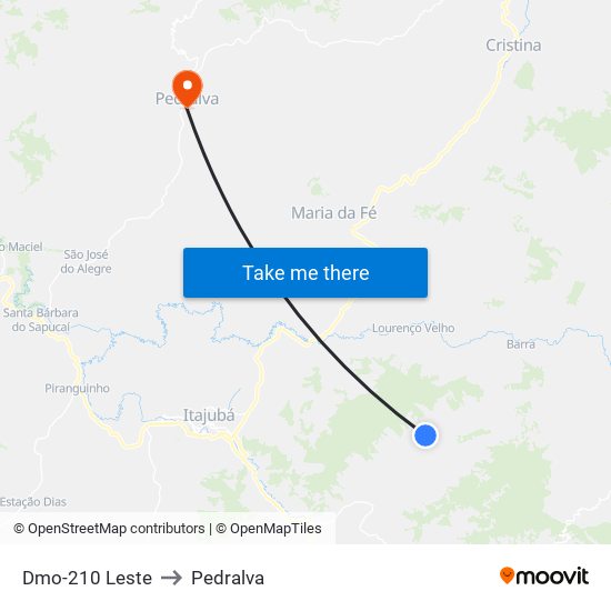 Dmo-210 Leste to Pedralva map