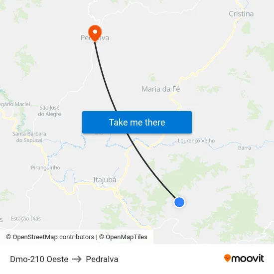 Dmo-210 Oeste to Pedralva map