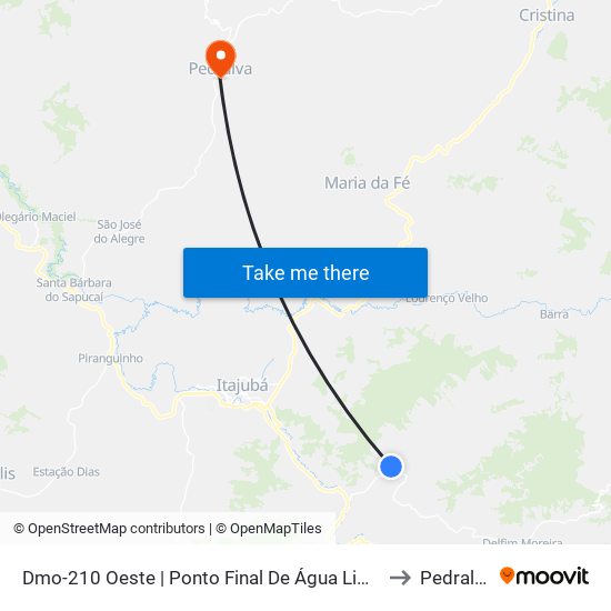 Dmo-210 Oeste | Ponto Final De Água Limpa to Pedralva map
