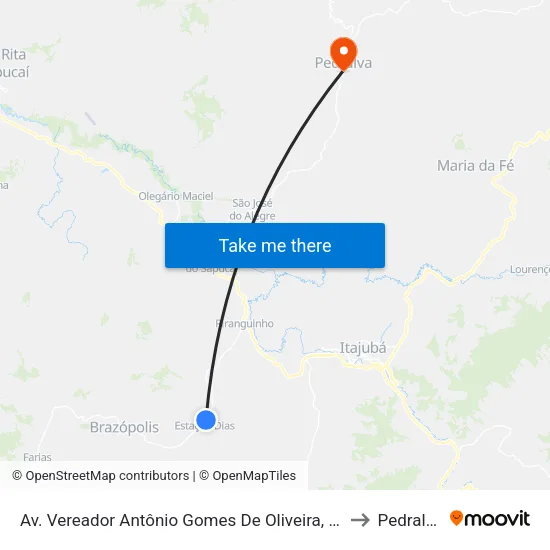 Av. Vereador Antônio Gomes De Oliveira, 69 to Pedralva map