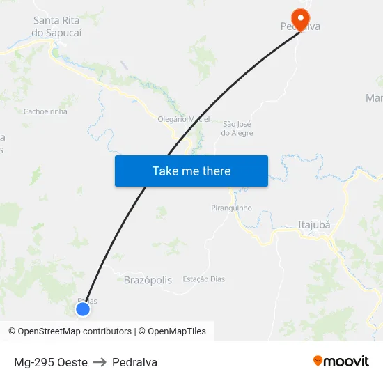Mg-295 Oeste to Pedralva map