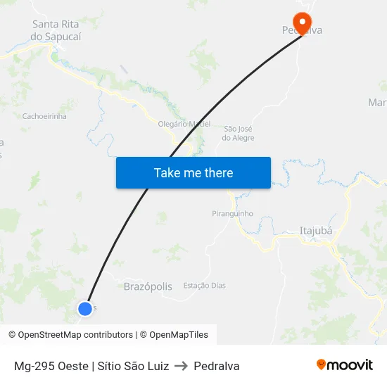 Mg-295 Oeste | Sítio São Luiz to Pedralva map