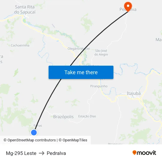 Mg-295 Leste to Pedralva map